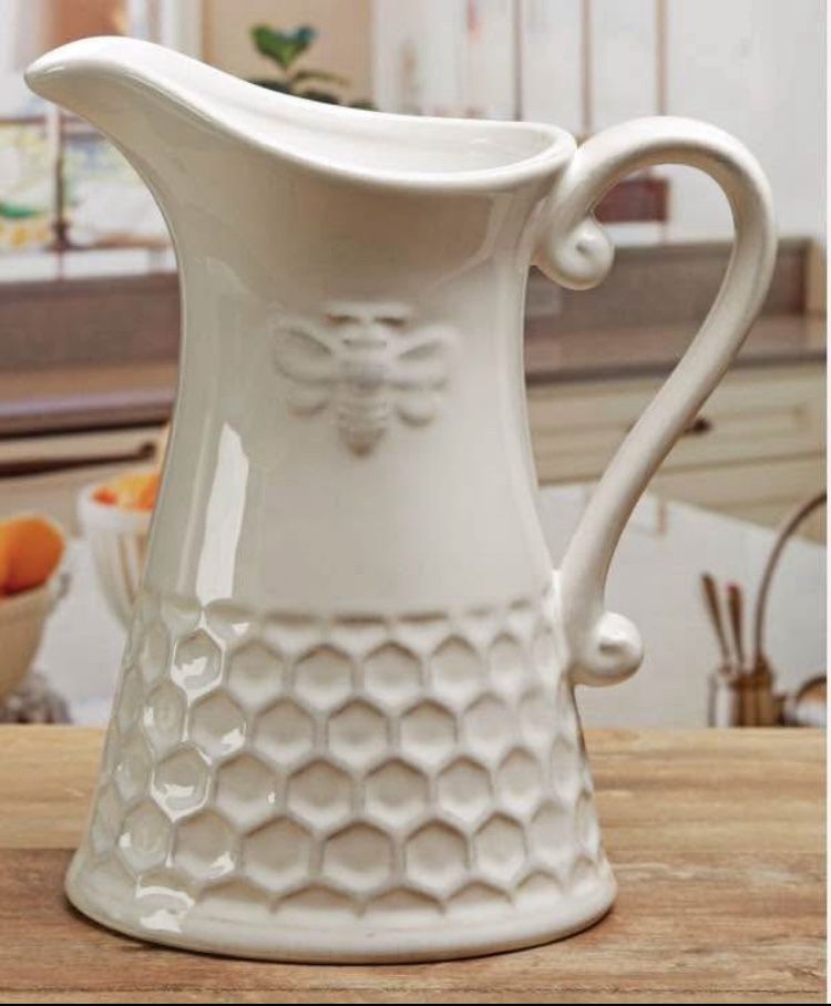 White Honeycomb & Embossed Bee Pitcher