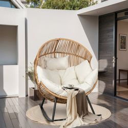 New Wicker Rocking Egg Chair PE Rattan with Cushion, Oversized Patio Lounge Rocker Chair for Outdoor, Indoor, Balcony, Backyard, Garden, (Beige)  New 