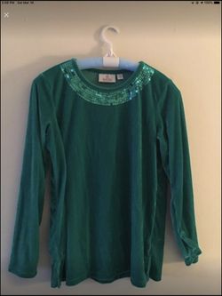 New Quacker Factory green velour sequins tunic extra small