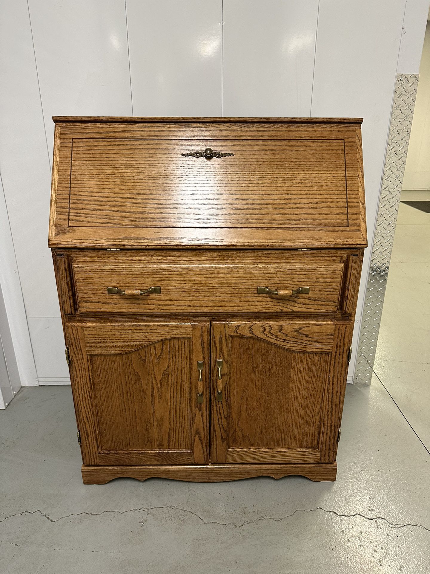 Solid Wood Secretary Desk w/ Drawer & Cabinet
