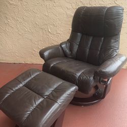 Brown Leather Chair And ottoman