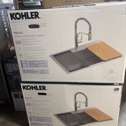 Kohler Provo 33" Dual Mount Single-bowl Workstation Kitchen Sink Kit. New 
