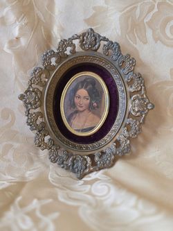 Vintage Ornate Metal Frame with Portrait of a Lady
