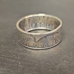 1964 Kennedy Coin Ring 90% Silver Size 10