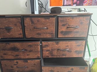 Rustic Fabric Drawer Dresser with Metal Frame