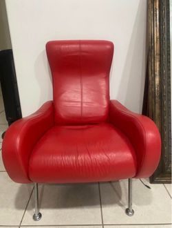 Carlo Perazzi Red leather chair Crome legs