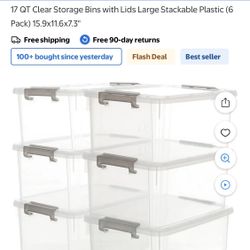 17qt Clear Plastic Storage Box With Lid, New