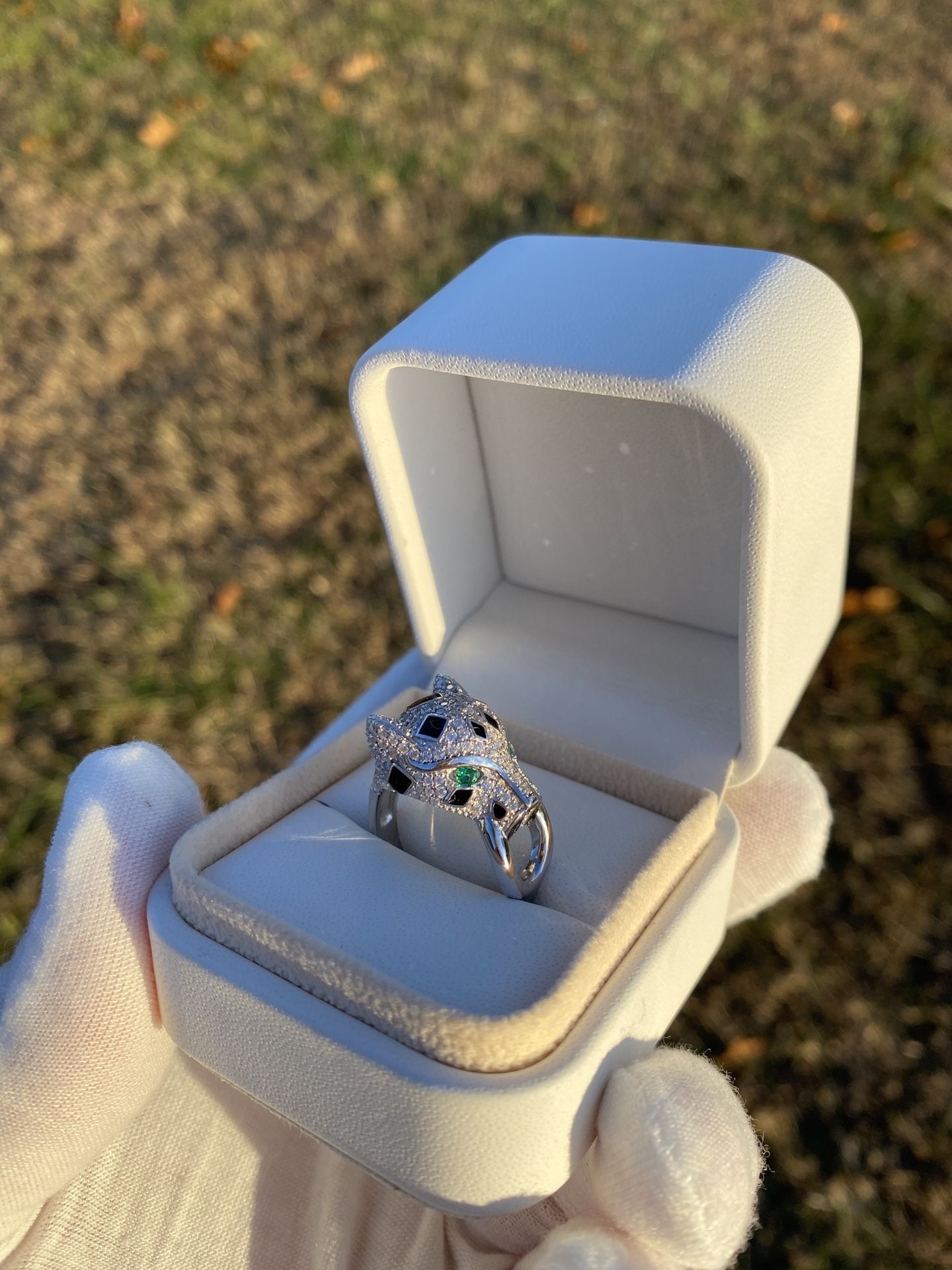 Diamond And Enamel Panther Ring