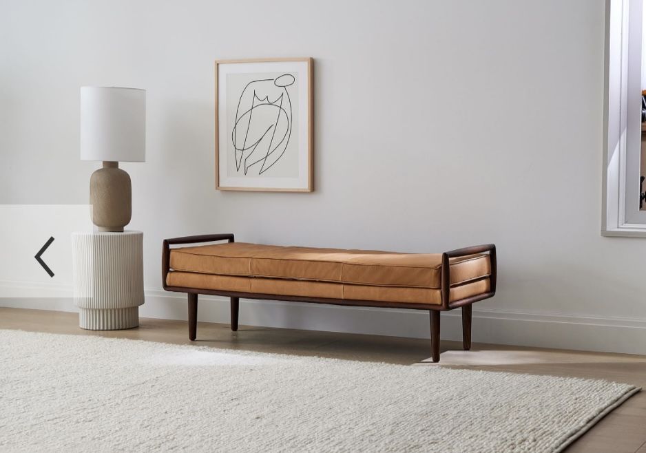 WEST ELM Nico Leather Bench / Ottoman Tan MID CENTURY