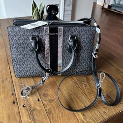New Michael Kors Black & Silver Satchel 