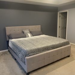 Beige King Bed Frame With Mattress 
