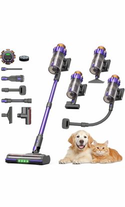 Cordless Vacuum Cleaner pet Hair, 600W 55kPa 70Mins Stick Vacuum Cleaners for Home with Pet Brush, Self-Standing and Touch Screen, Vacuum Cordless for