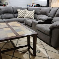 Couch Sofa Ashley Double Recliner Grey Faux Leather