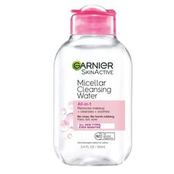 Garnier Micellar Cleansing Water, All-in-1 Makeup Remover and Facial Cleanser, For All Skin Types, 3.4 Fl Oz (100mL), 1 Count (Packaging May Vary)
