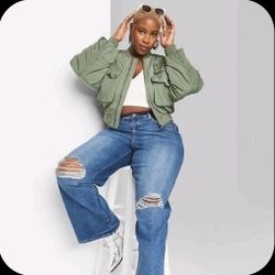 Womens Cargo Utility Cropped Bomber Jacket Sz 2x Nwt 