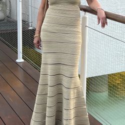 Herve Leger Metallic Gold Stitched Bandage Gown