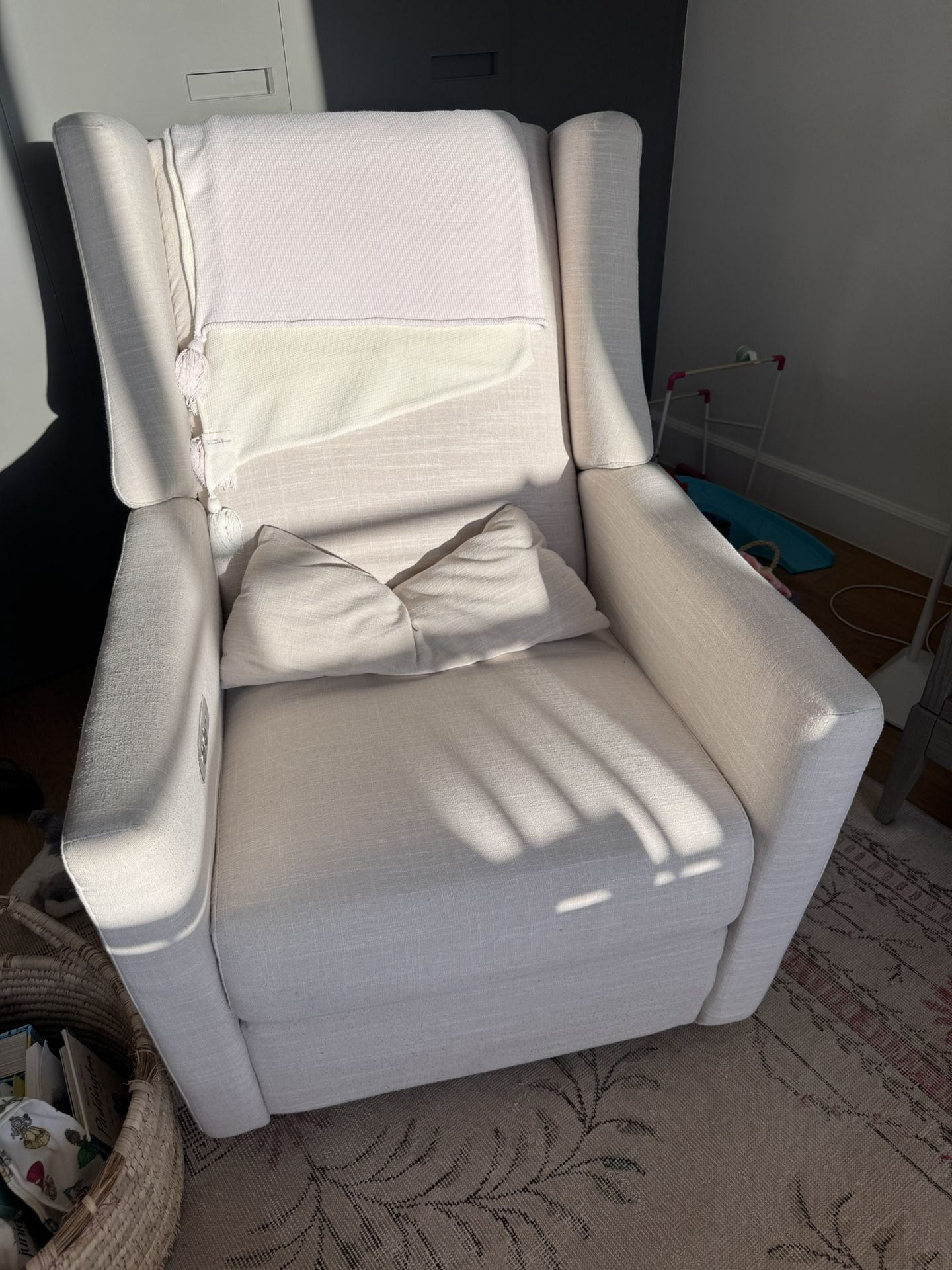 Electric Beige Linen Rocking Chair - Reclines