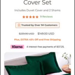 Queen Duvet w 2 Shams - PeachSkins Brand - Emerald Green UNUSED IN PACKAGING