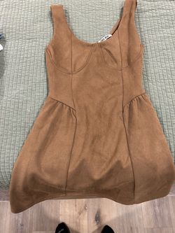 Brown Suede Mini Dress with Bustier Detail