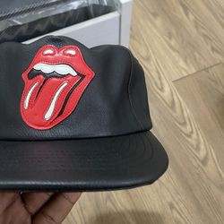 Chrome Hearts All Leather Rolling Stones Hat Black USED 9/10 Red 