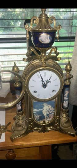 Ornate Brass and Porcelain Mantel Clock