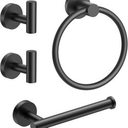 FORIOUS 4 Piece Bathroom Accessories, SUS304 Stainless Steel Toilet Paper Holder, Towel Ring and 2 Towel Hooks, Wall Mounted Bathroom Hardware Set (Ma