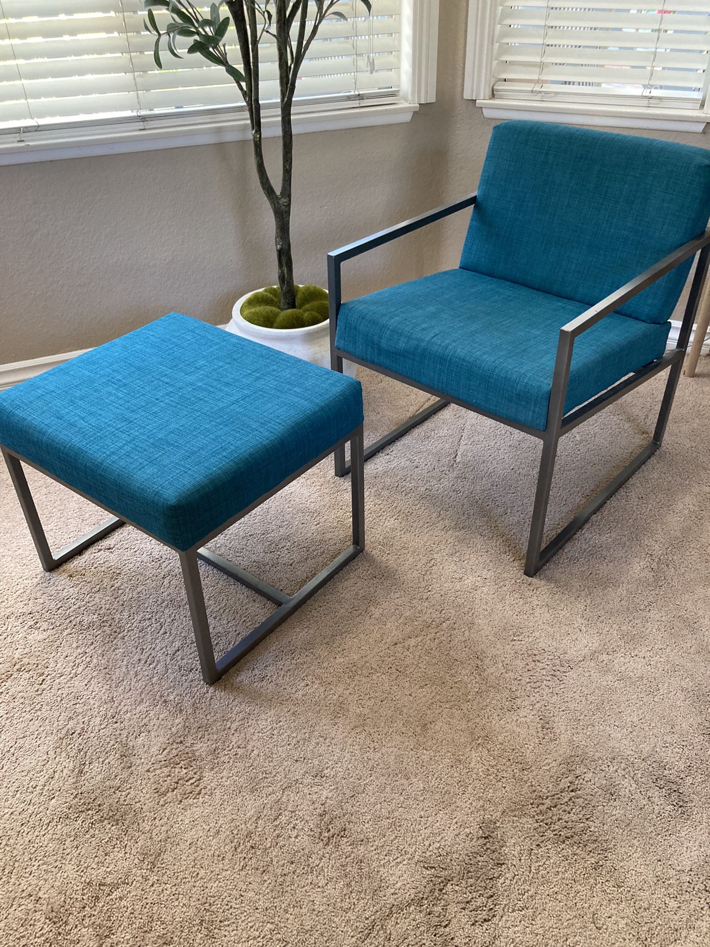 Teal Upholstered Accent Chair + Ottoman Set