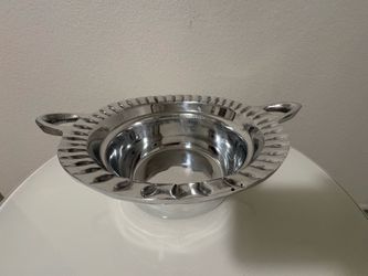Vintage Hand Hammered Silver Aluminum Serving Bowl with Handles