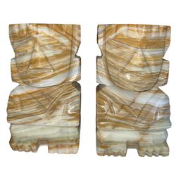 Vintage Pair of Carved Aztec Onyx Stone Bookends Hight 5” Length 3” Width 1 1/2” Pre-owned Great Condition 