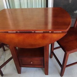 Mahogany Drop Leaf Side Accent Pub Table And Chairs