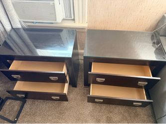Pair of Dark Brown Nightstands w Glass Tops