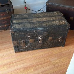 Black Antique Wardrobe Steamer Travel Trunk 