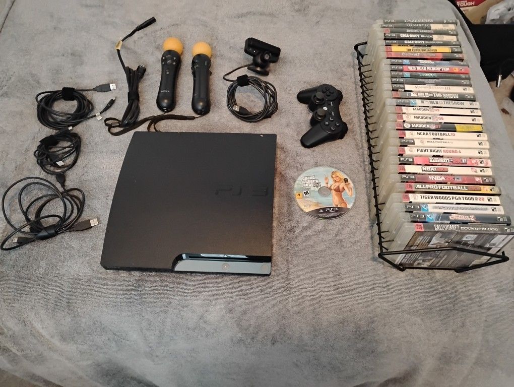 Sony PlayStation 3 PS3 Slim Move Bundle + 29 Games