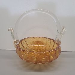 Beautiful Rare Vintage Venetian Murano Italy Amber Glass Basket 