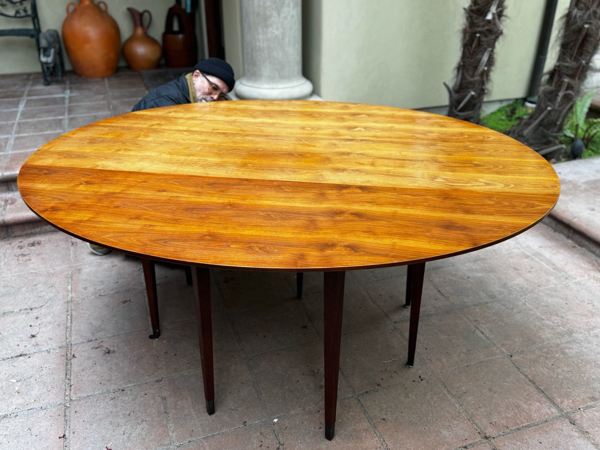 Mid Century DUNBAR Walnut Drop Leaf Table / Console Table 6’ Oval, Danish, MCM, folding, convertible, dining, Small Space, Adjustable, Foldable, Teak
