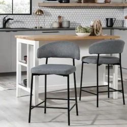 Modern 24 in Charcoal Low Back Metal Counter Stool Seat, Set of 2