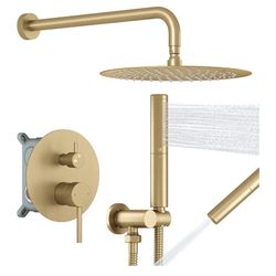 BESy Shower System with 10 Inch Round Rain Shower Head and Handheld Wall Mounted, High Pressure Rainfall Shower Faucet Fixture Combo Set with 2 in 1 H