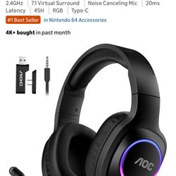 AOC Wireless Gaming Headset 2.4GHz Gaming Headphones Bluetooth 5.4, Black Compatible with PS5/4, Nintendo Switch, PC Bluetooth 5.4 & 2.4GHz 7.1 Virtua