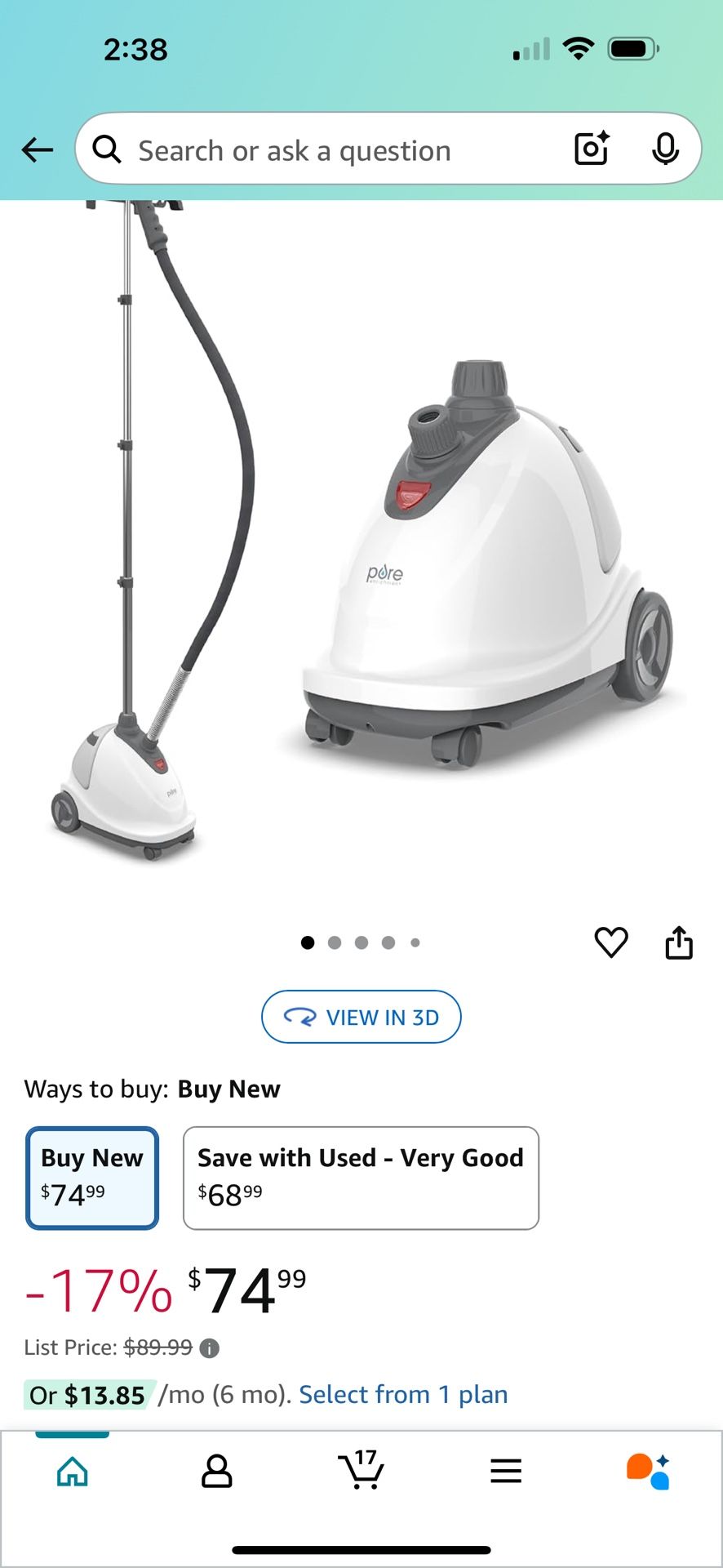 Pure Enrichment PureSteam XL Standing Fabric Steamer