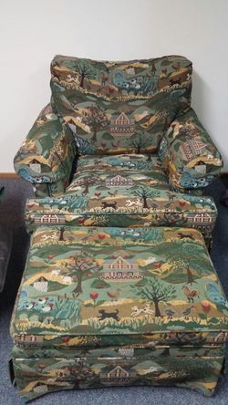 Nice cloth chair and matching ottoman