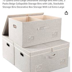 75 Quarts Extra Large Decorative Storage Bins with Lids. Pack Of 3