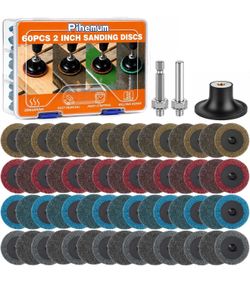 60 Pcs Quick Change Surface Prep Discs, 2 Inch 4-Grit (Coarse to Extra Fine) Aluminium Oxide Nylon Roll Lock Sanding Discs, with 1/4" Round & Hex Shan