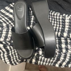 Black Thick Wedge Heels