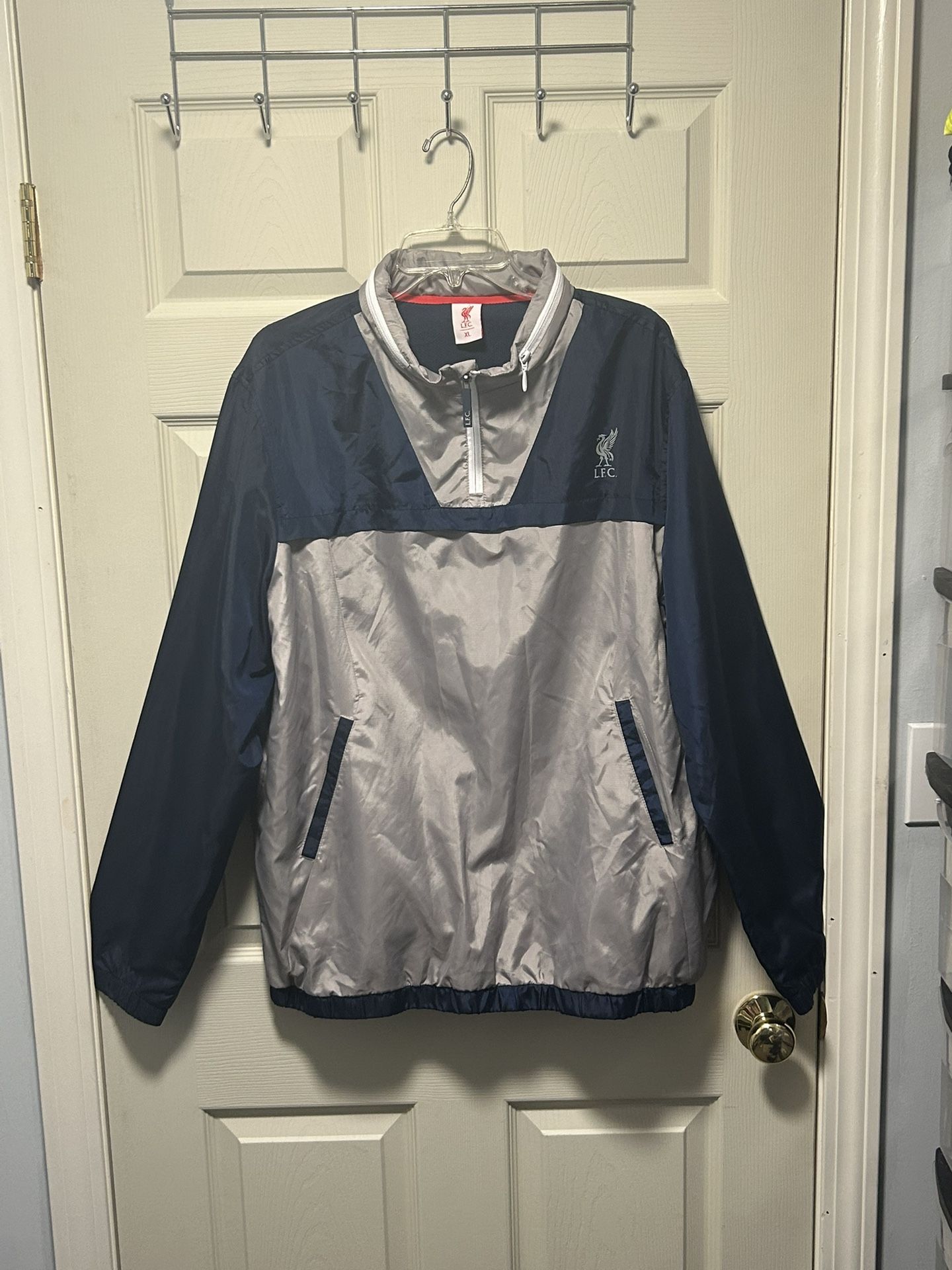 Liverpool LFC Long Sleeve Blue Gray Long Sleeve 1/4 Zip Windbreaker XL EPL