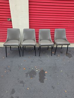 Set of 4 Gray Faux Leather Dining Chairs