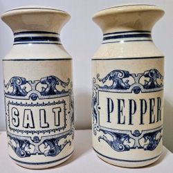 Vintage Holt‑Howard 1965 Salt & Pepper Shakers – Blue Scrollwork / Blue Band Mid‑Century Ceramic Kitchen Line