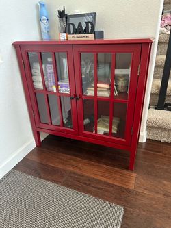 Red Wood Cabinet with Glass Doors