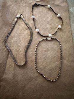Set of 3 Bracelets Silver Chain and Pearl