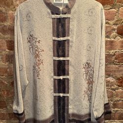 CHICOS Design 100% Silk Asian Tunic Top Jacket