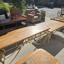 Antique Iron and Wood Coffee and Console Entryway Sofa Tables